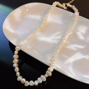 Minimalist Baroque Freshwater Pearl Choker Beaded Necklace 14in Extendable 3in